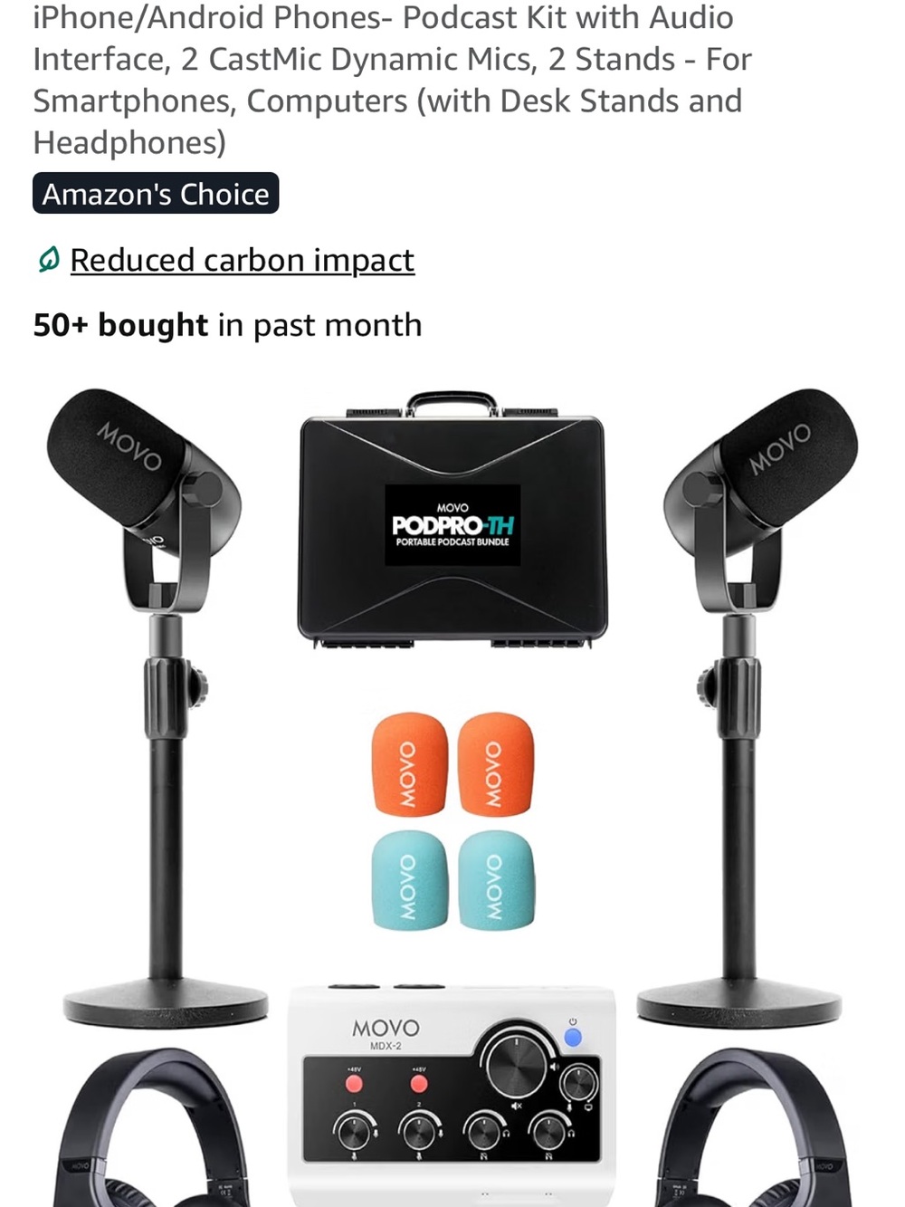 Movo PodPro TH Portable Podcast Kit — Black/White with Orange & Teal Windscreens
